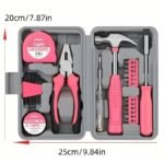 1 Set 24 In 1 Multifunctional Home Repair Hand Tool Set. Pliers. Tape Measure. Hammer Wrench. Screwdriver. Pink Hardware With Toolbox father's day gift