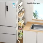 Refrigerator Side Storage Rack – No-Drill, Wall-Hugging, Multi-Layer Slim Kitchen Spice Organizer