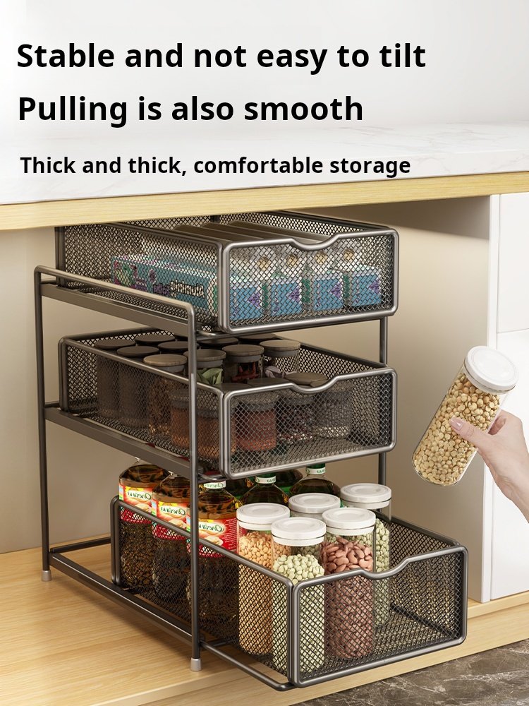 Pull-Out Cabinet Storage Rack – Multi-Layer Under-Sink & Kitchen Organizer – Living Room Snacks & Miscellaneous Storage Basket