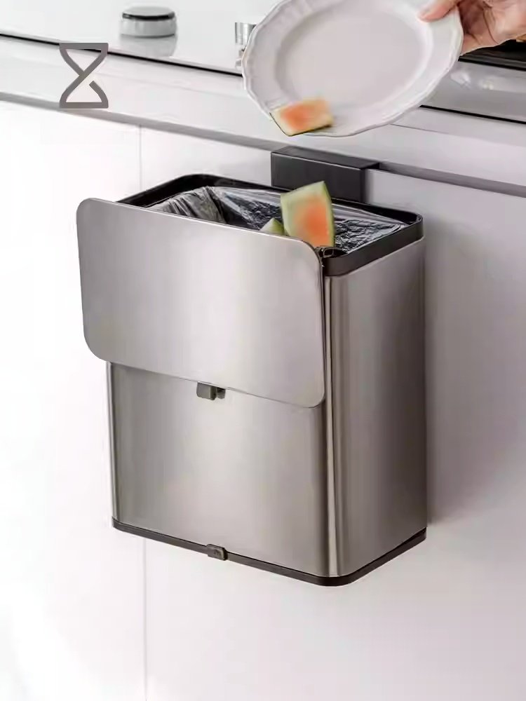 Kitchen Waste Bin 2025 New Design – Wall-Mounted with Lid – No Bending – For Bathroom & Home Use